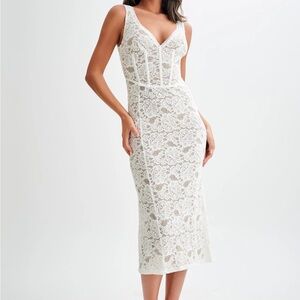 Meshki Doria
Lace Plisse Midi Dress